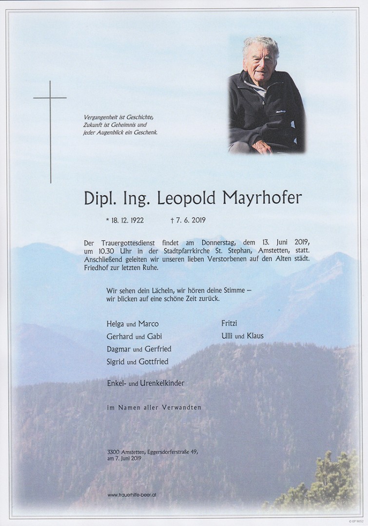 Parte Dipl. Ing. Leopold Mayrhofer